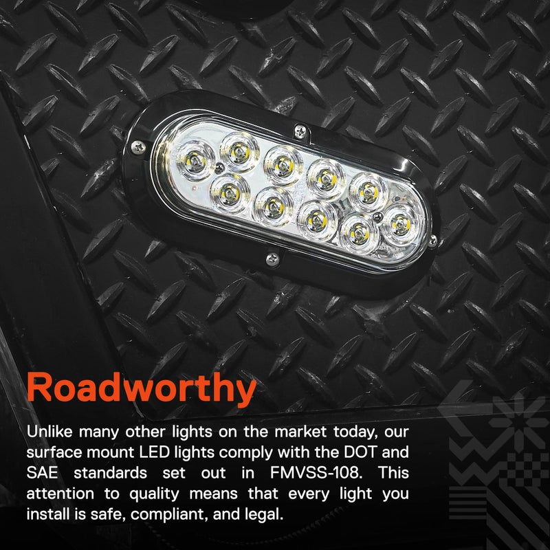 ONLINE LED STORE مجموعة مصابيح خلفية LED بيضاء واضحة 6 بوصة على شكل بيضاوي من TRUE MODS 2 قطعة [DOT FMVSS 108] [SAE (2) R] [مقاوم للماء IP67] [تركيب سطحي] [إشارة احتياطية] مصابيح احتياطية لقارب مقطورة RV شاحنة - Image 2